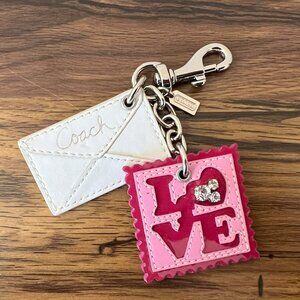 COACH Love Letter & Stamp w/rhinestone Pave Jewel Keyring Charm 92838 keyfob